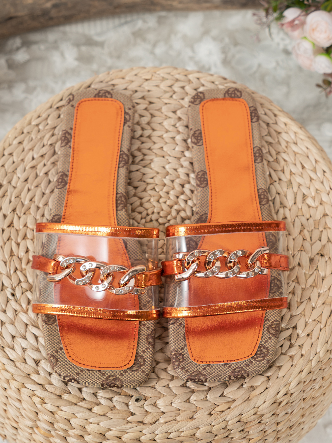 Chain-Decorated Open Toe Sandals