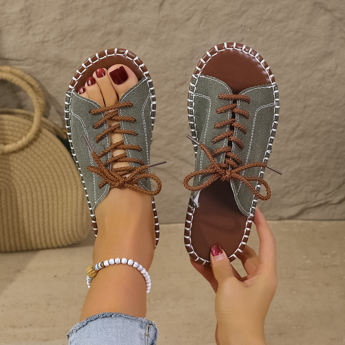 Open Toe Lace Up Sandals