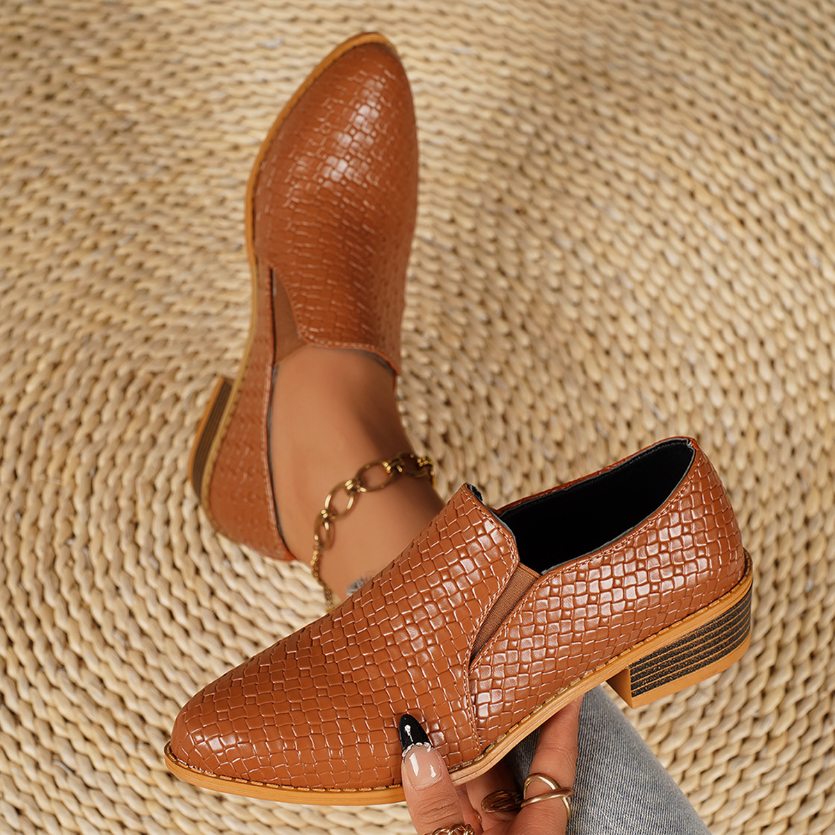 Point Toe Block Heels Loafers