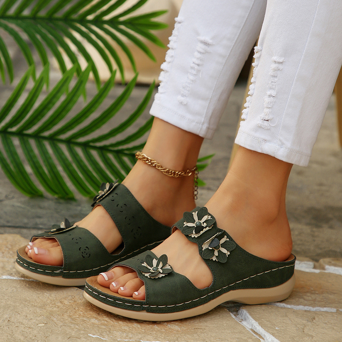 Floral Embellished Open Toe Sandals
