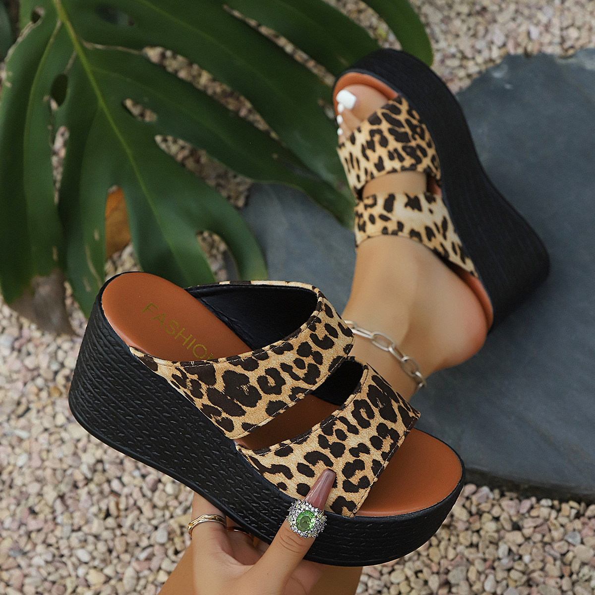 Leopard Open Toe Platform Sandals