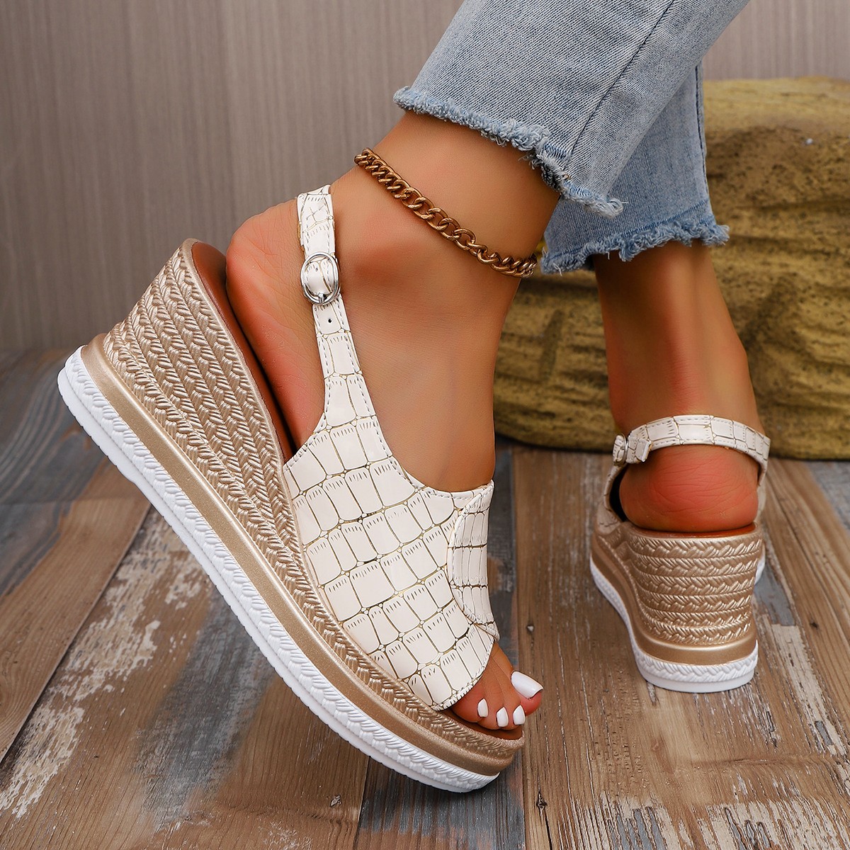 Open Toe Wedge Slingback Sandals