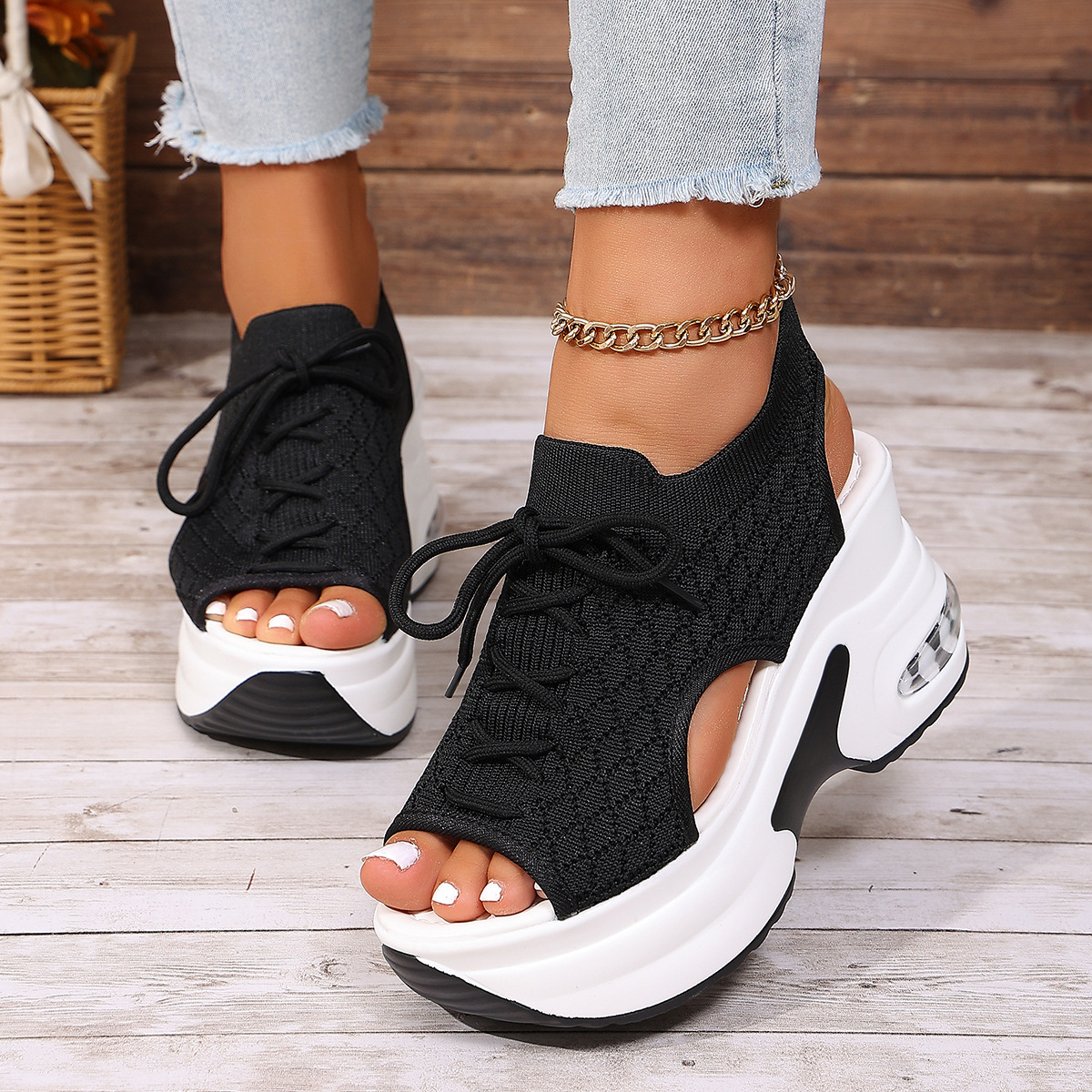 Peep Toe Wedge Sandals