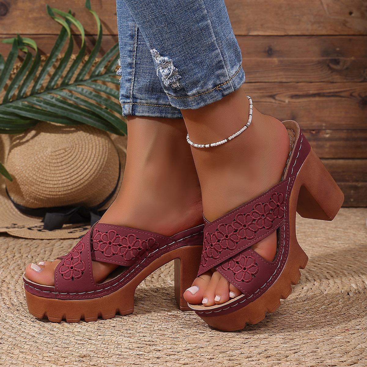 Open Toe Block Heels Sandals