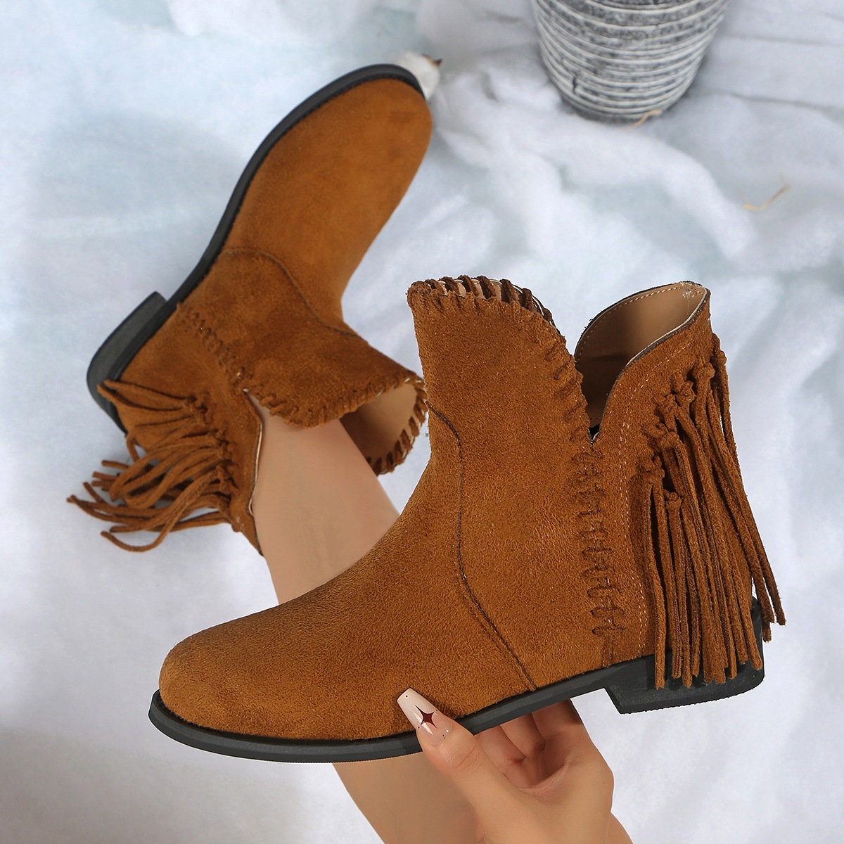 Fringe Point Toe Ankle Boots