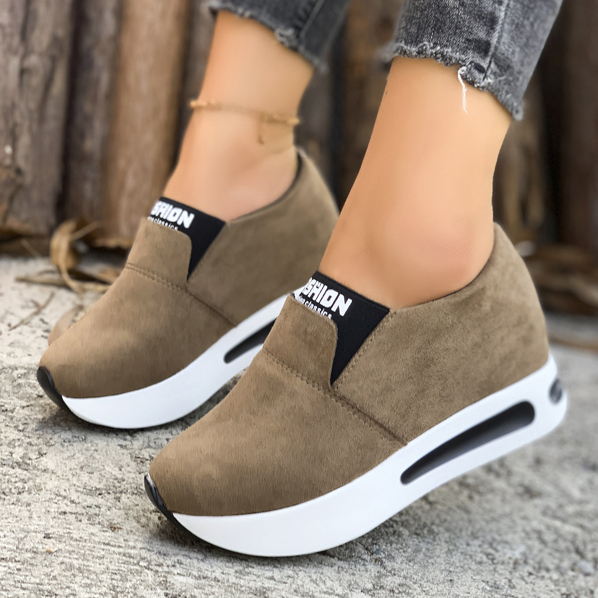 Round Toe Platform Slip-Ons