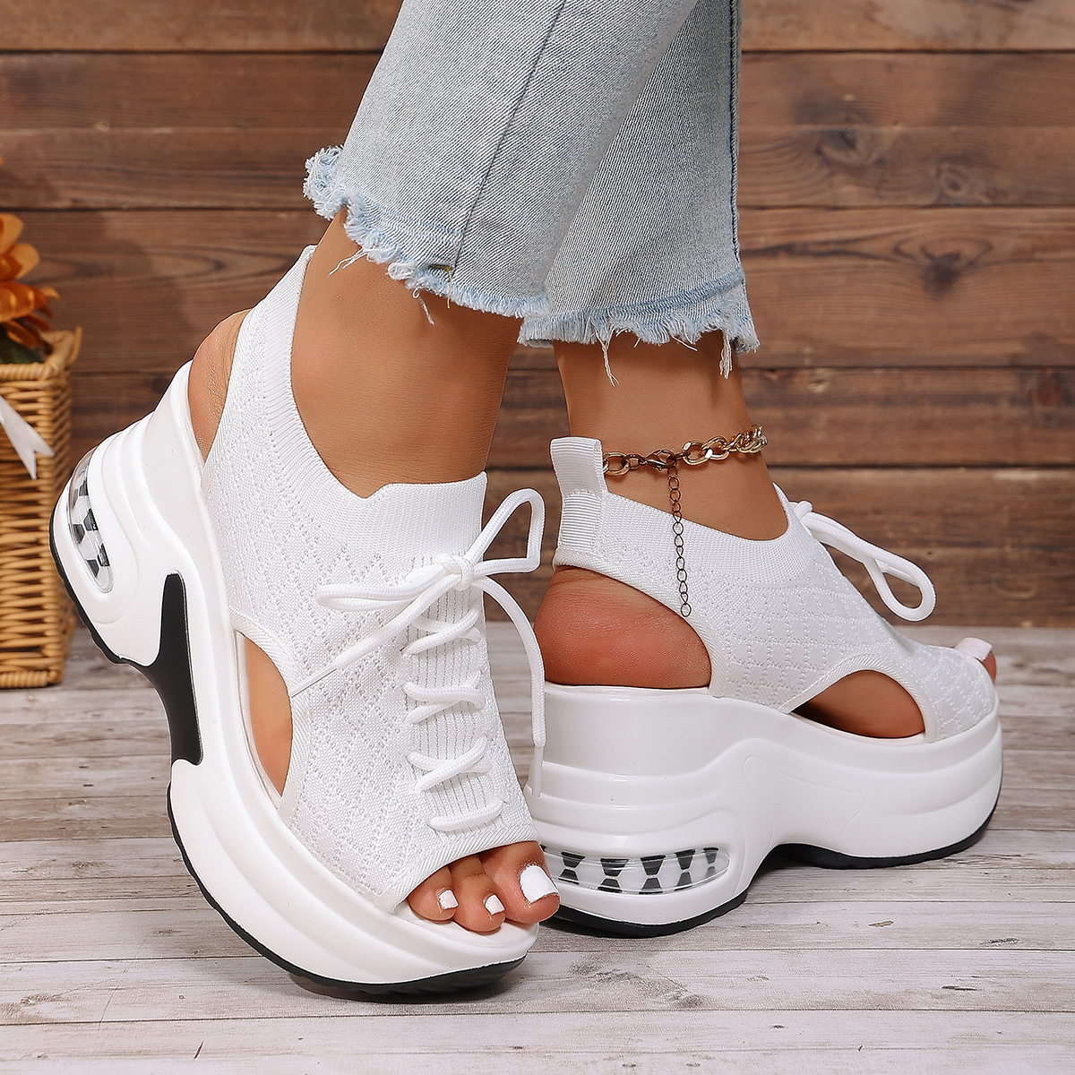 Peep Toe Wedge Sandals