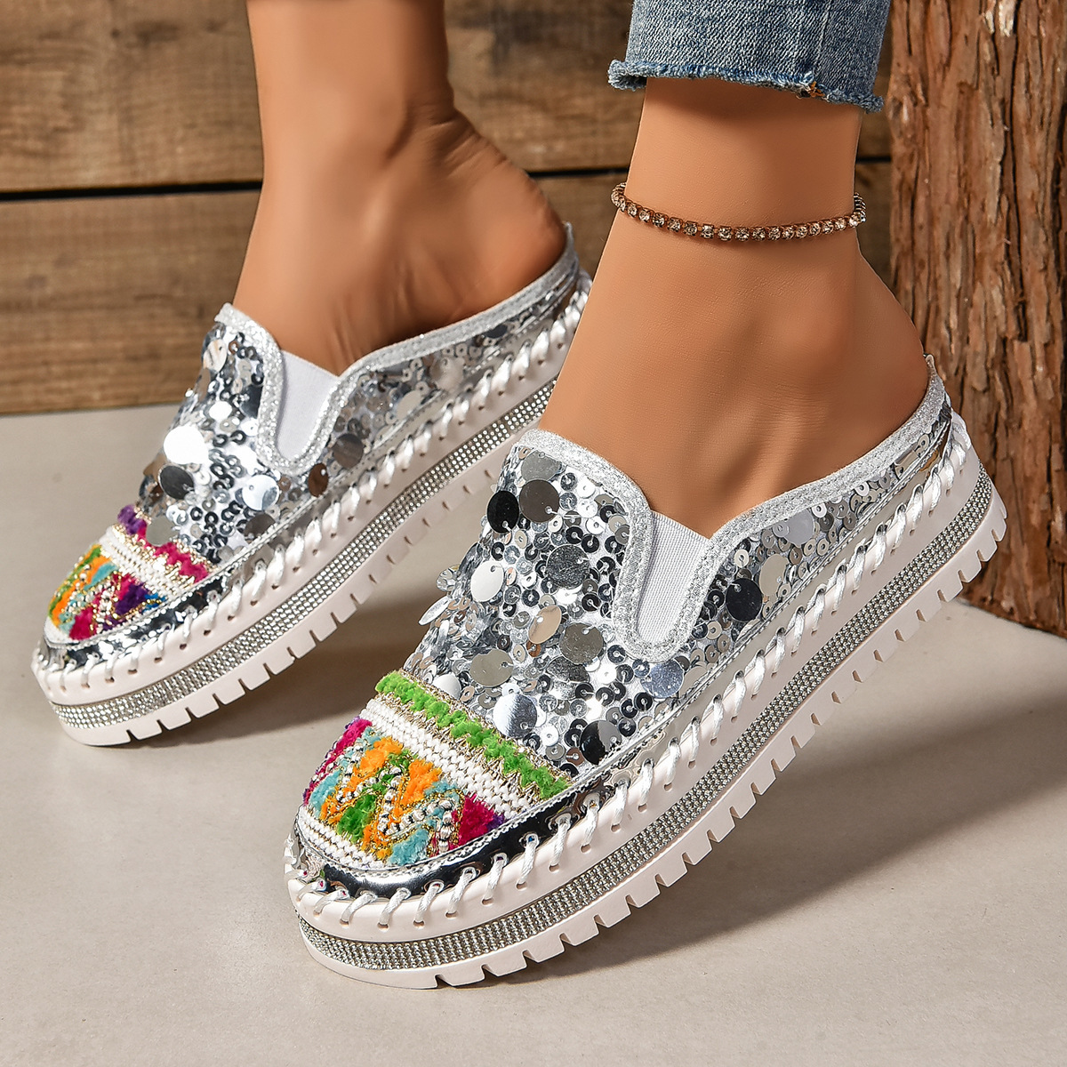 Sequin Round Toe Platform Loafers