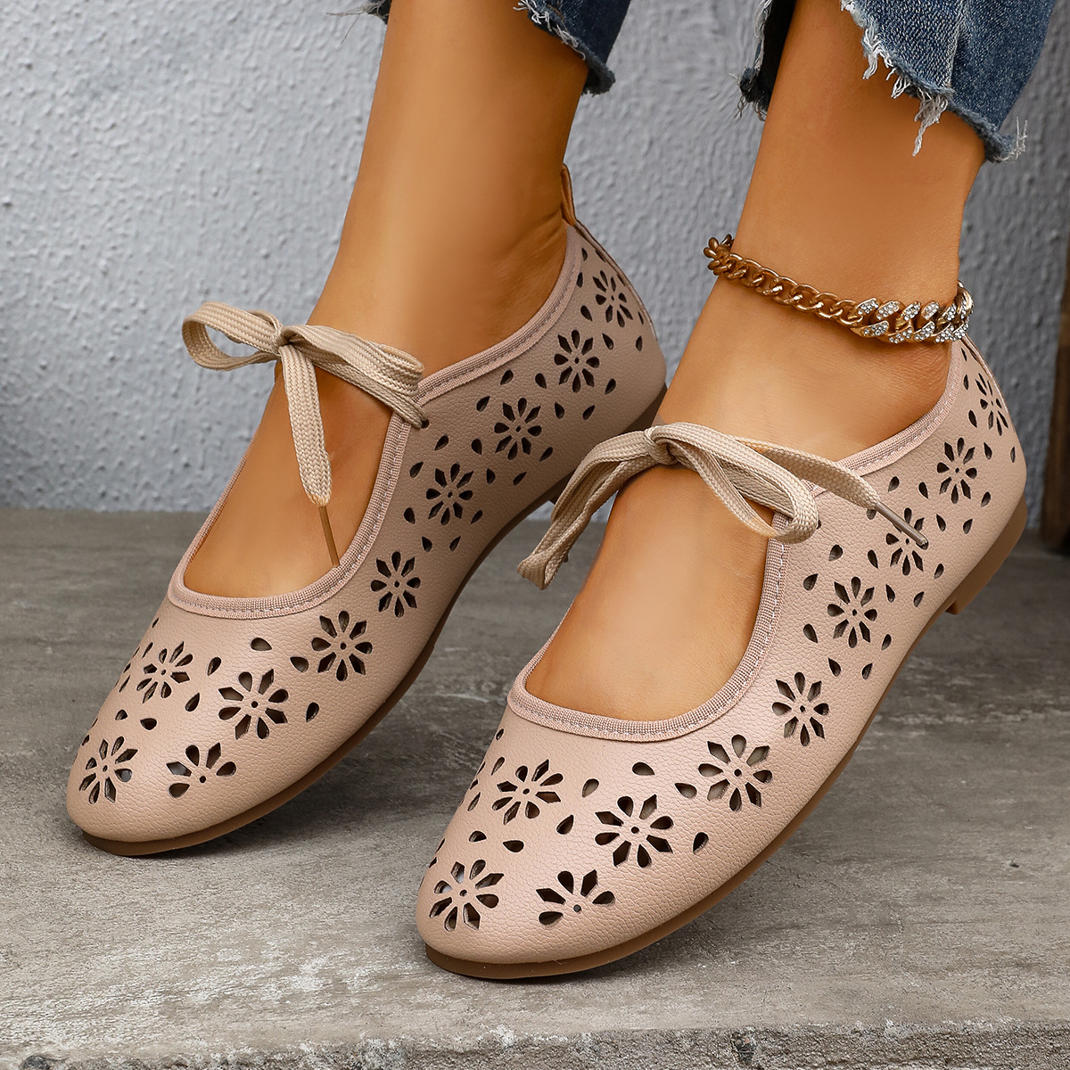 Floral Cutout Tied Slip-Ons