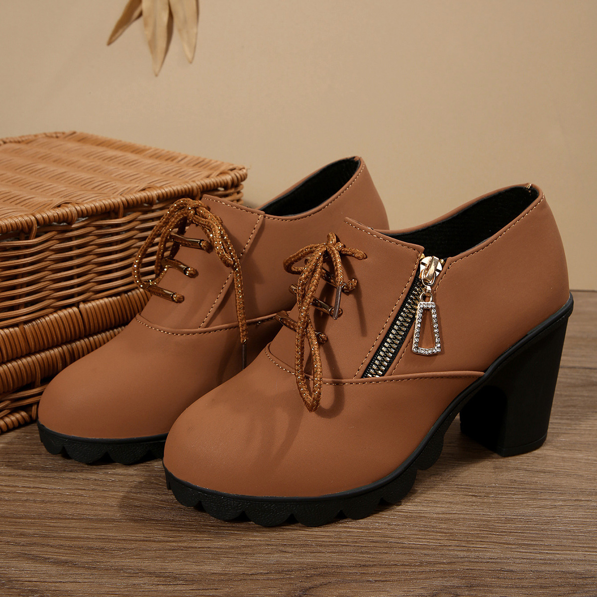 Lace-Up Block Heel Pumps