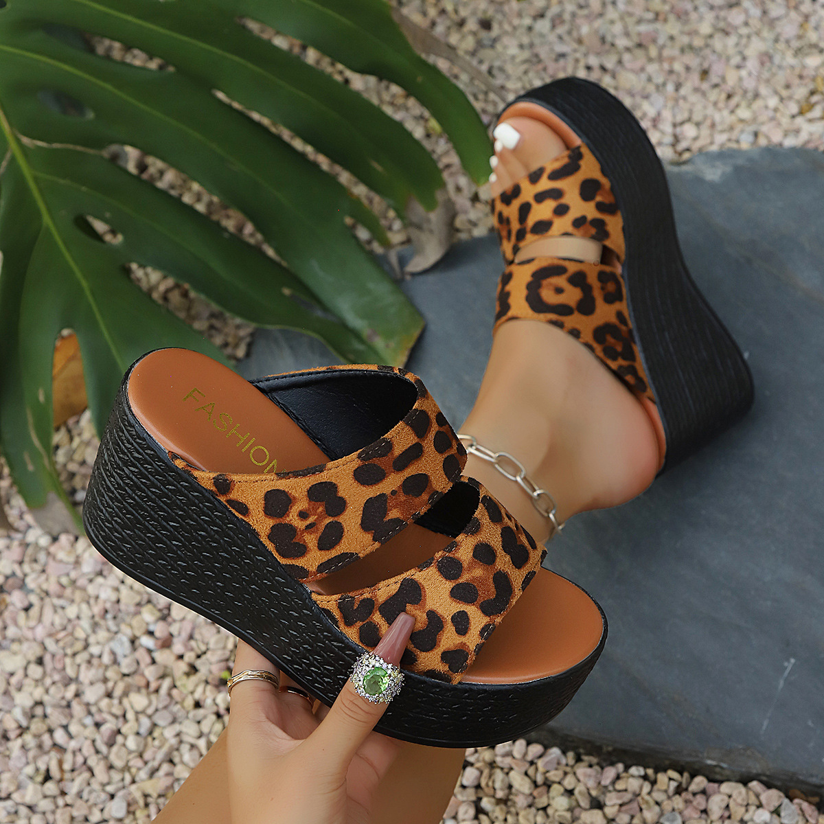Leopard Open Toe Platform Sandals