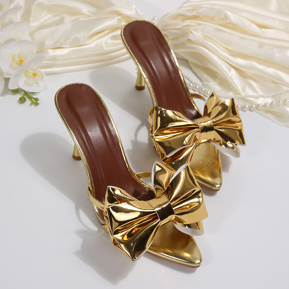 Bow Open Toe Stiletto Sandals