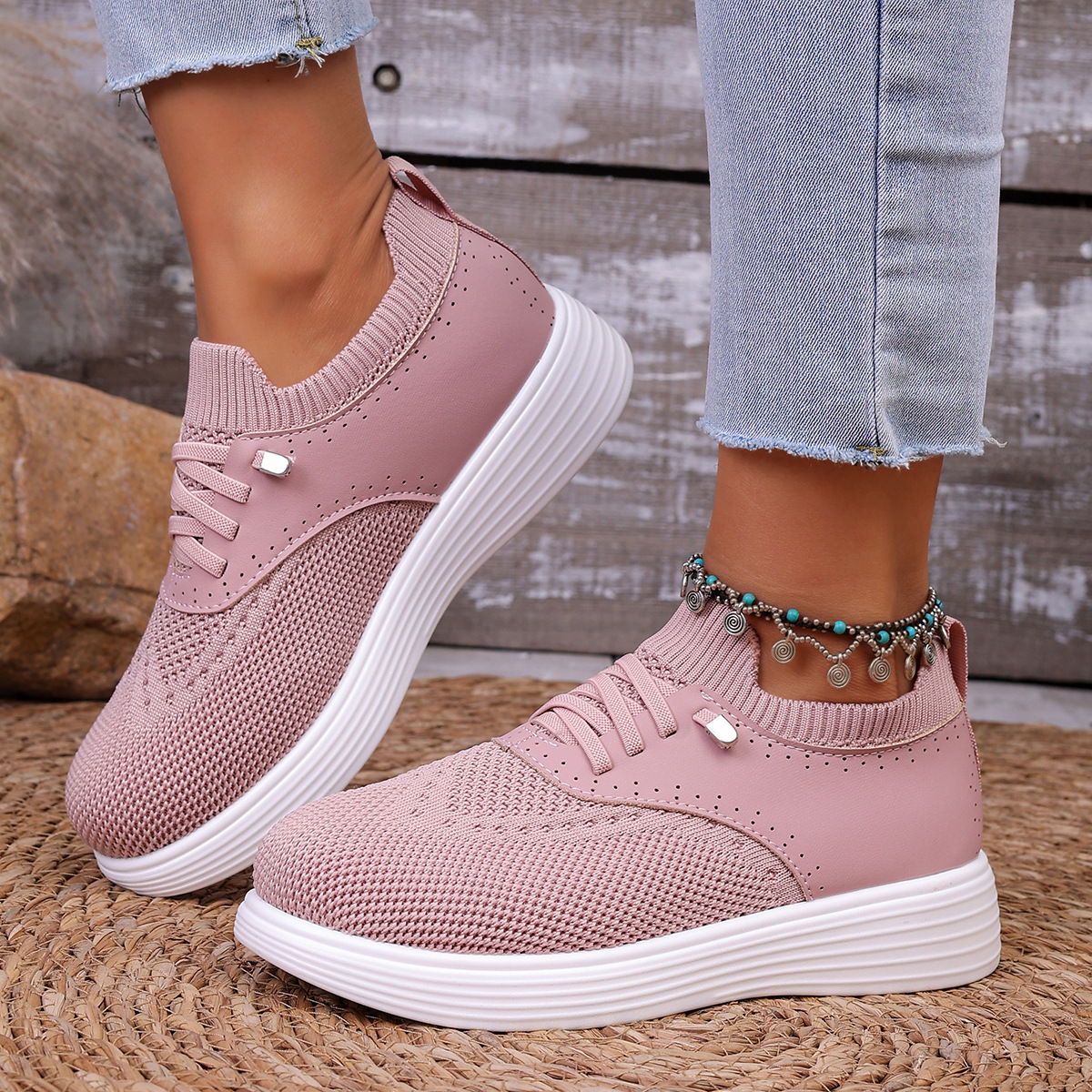 Round Toe Lace Up Sneakers