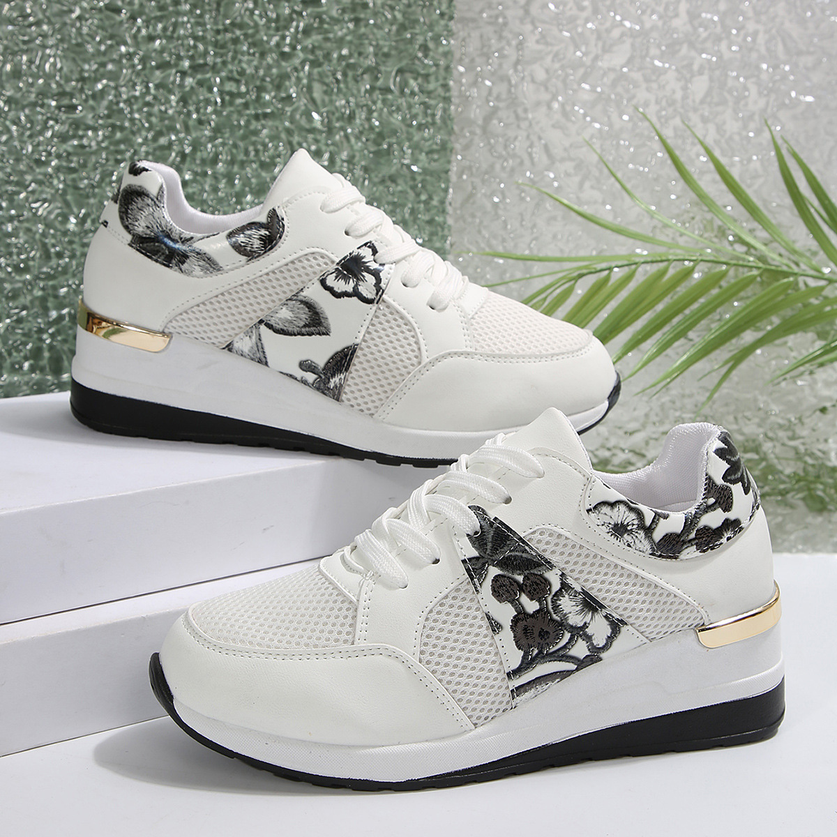 Floral Mesh Wedge Athletic
