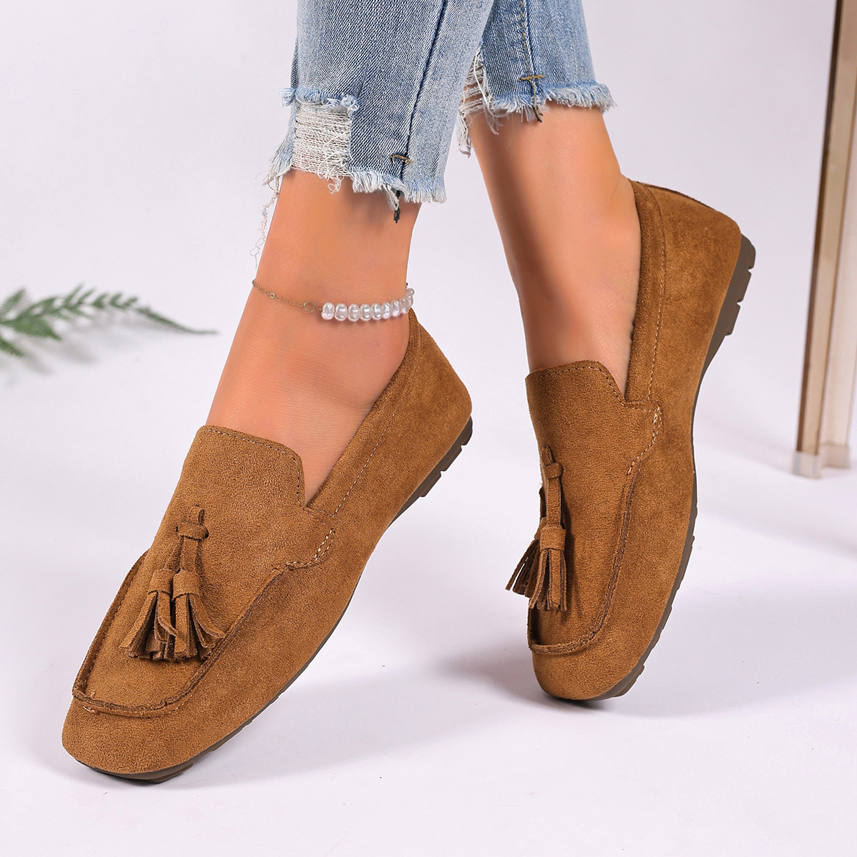 Tassel Accent Suede Loafers