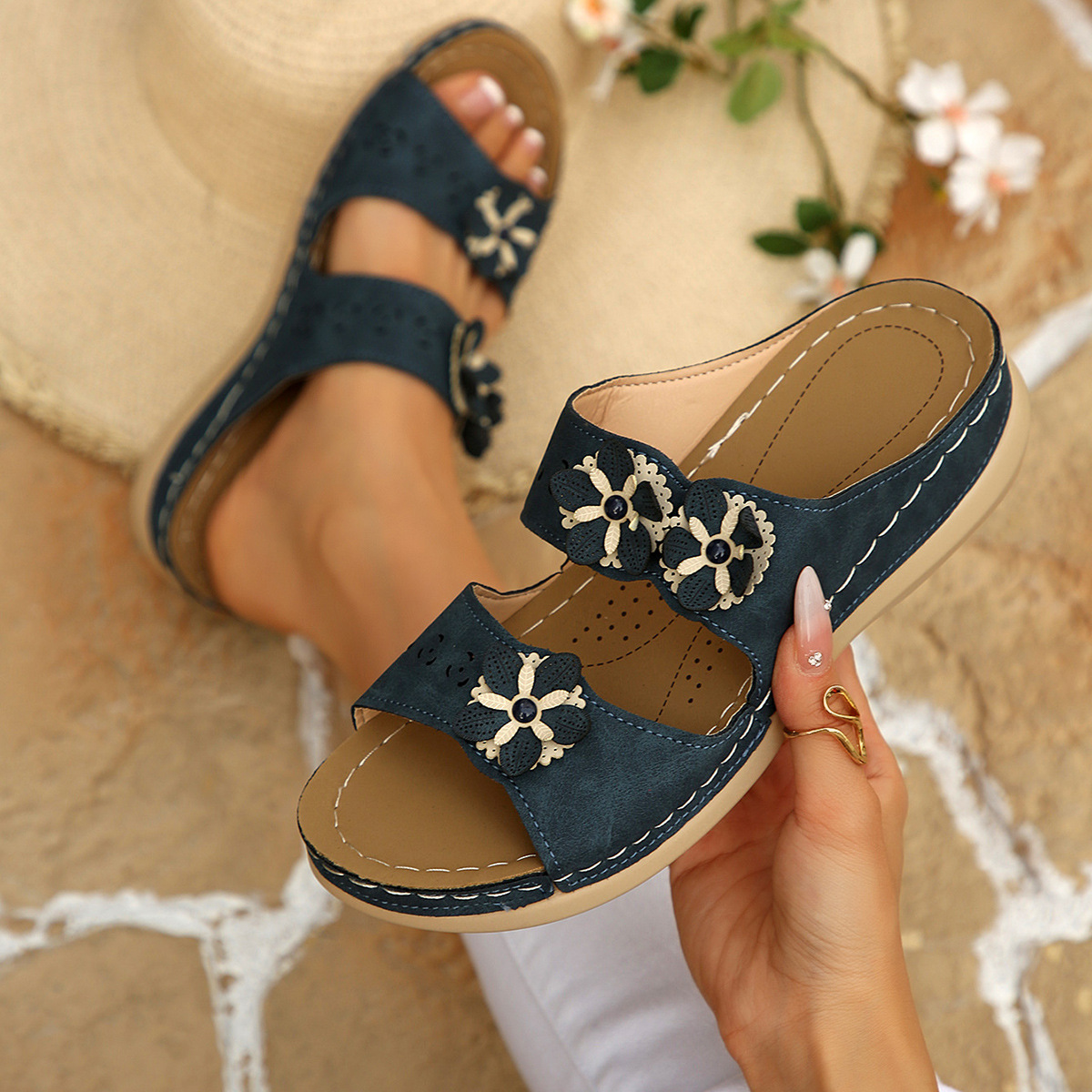 Floral Embellished Open Toe Sandals