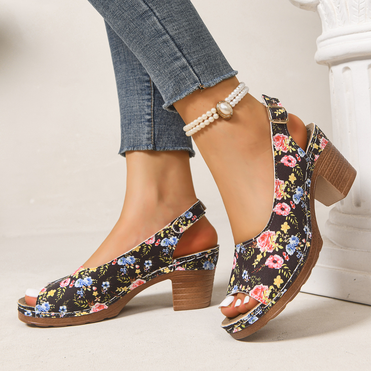 Peep Toe Block Heels Sandals