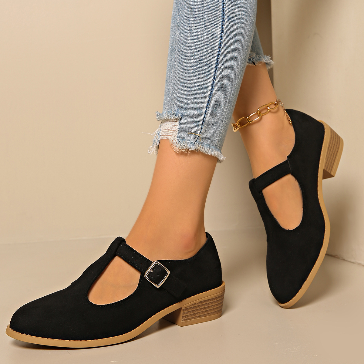 Classic Suede Block Heel Slip-Ons