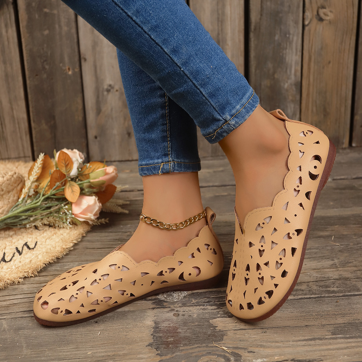 Hollow Out Breathable Casual Flat Slip-Ons