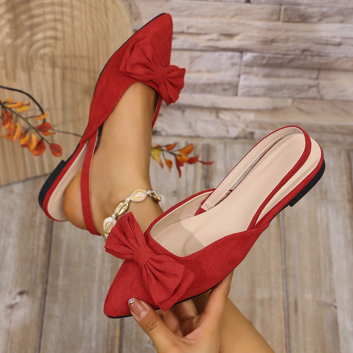 Bow Decor Slingback Slip-Ons