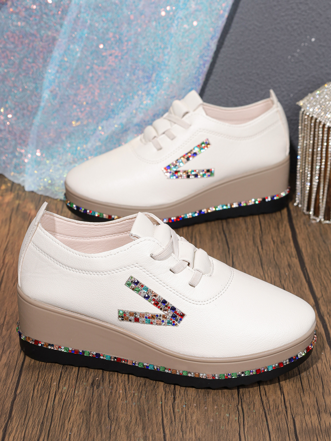 Rhinestone Decor Wedge Sneakers