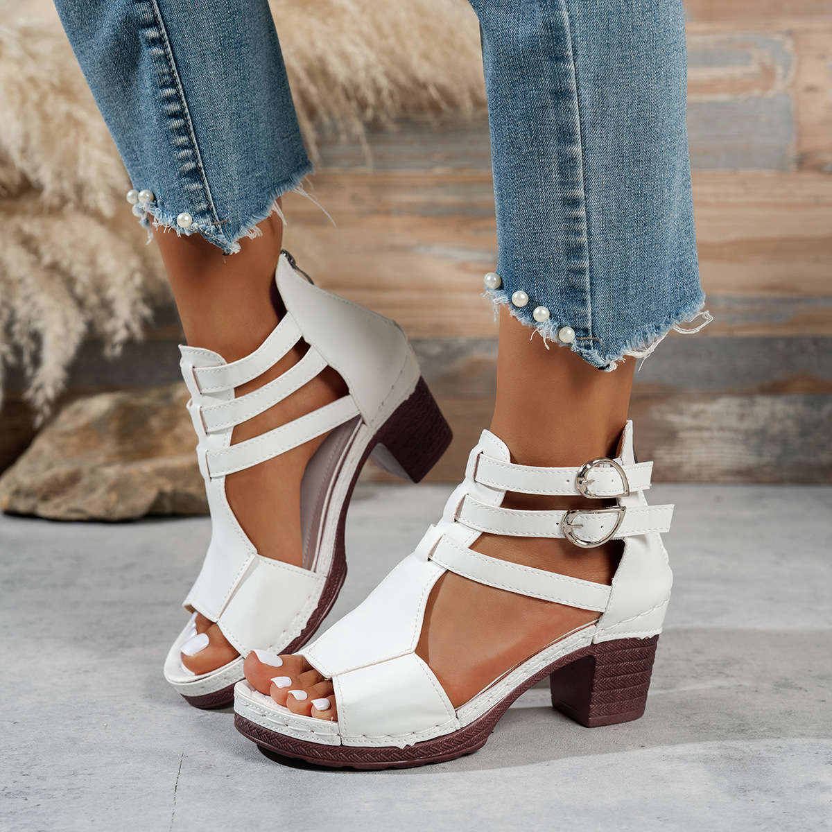 Peep Toe Block Heels Sandals