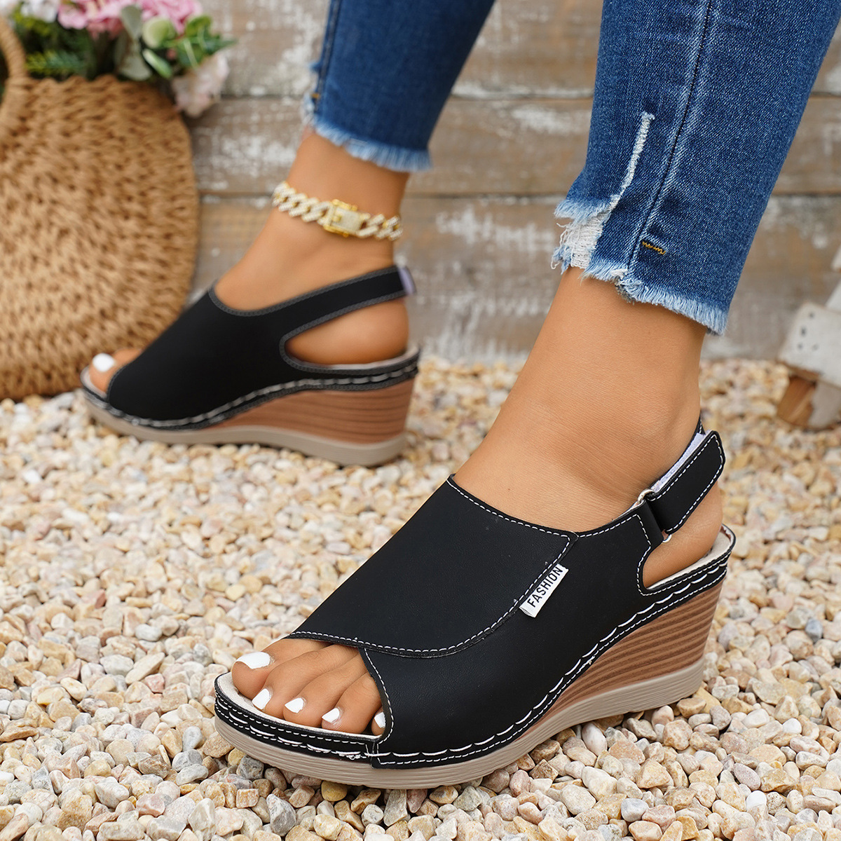 Peep Toe Wedge Sandals
