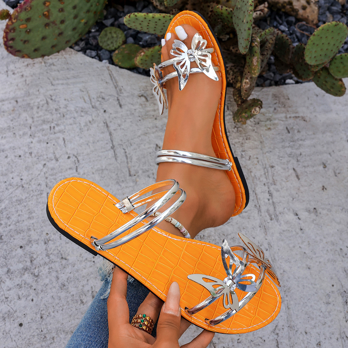 Butterfly Embellished Open Toe Sandals