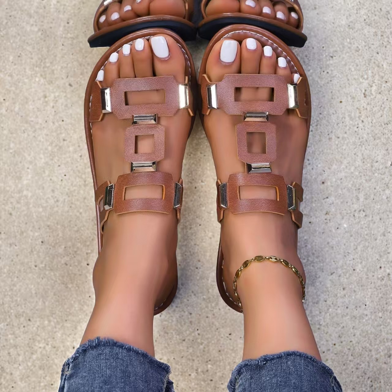 Open Toe Geometric Embellishments Sandals