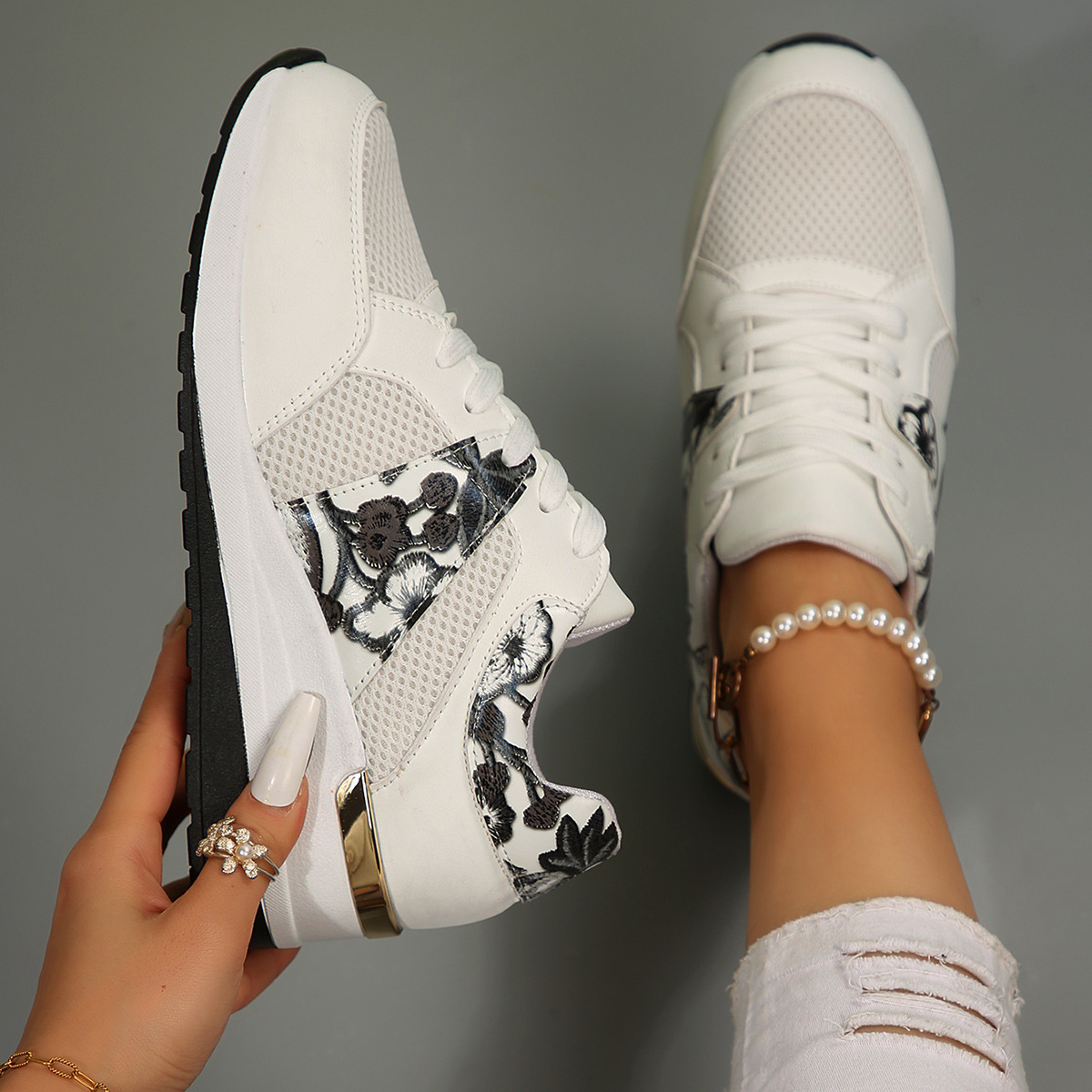 Floral Mesh Wedge Athletic