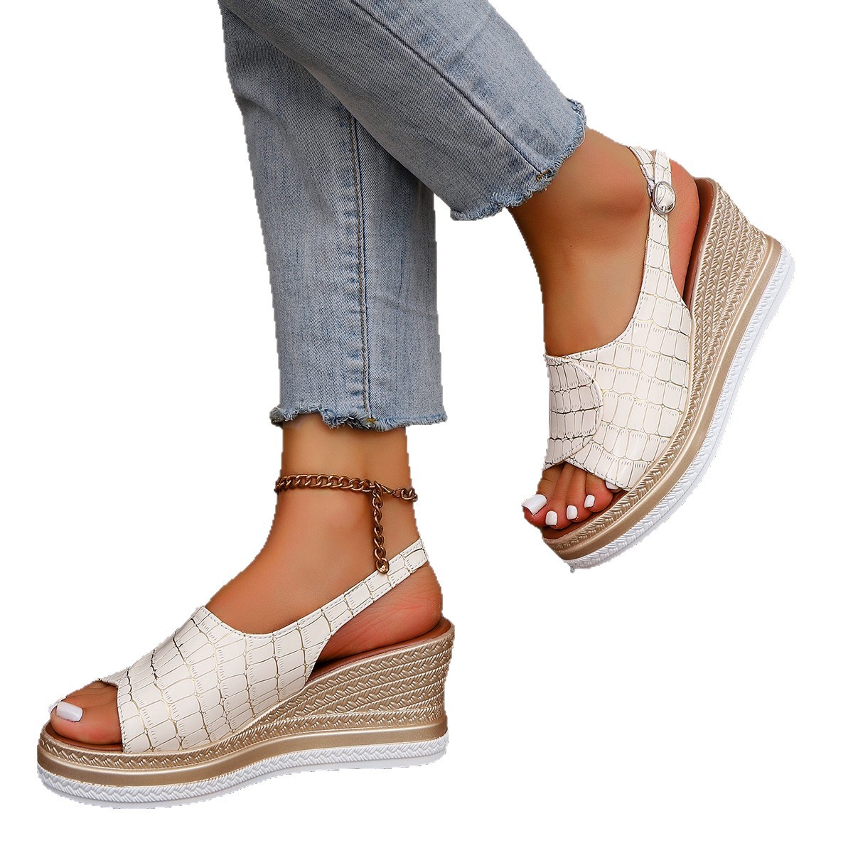 Open Toe Wedge Slingback Sandals