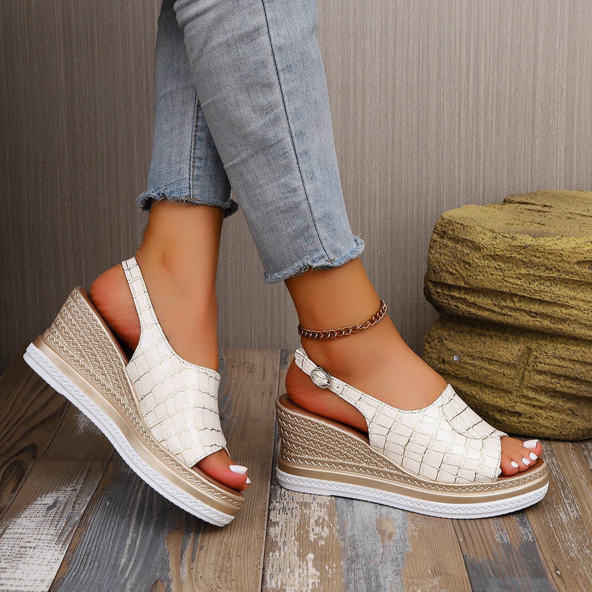 Open Toe Wedge Slingback Sandals
