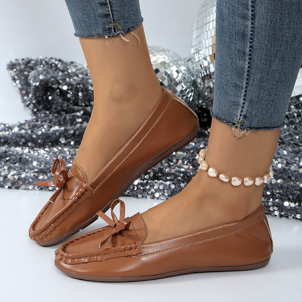 Bow Decor Round Toe Slip-Ons