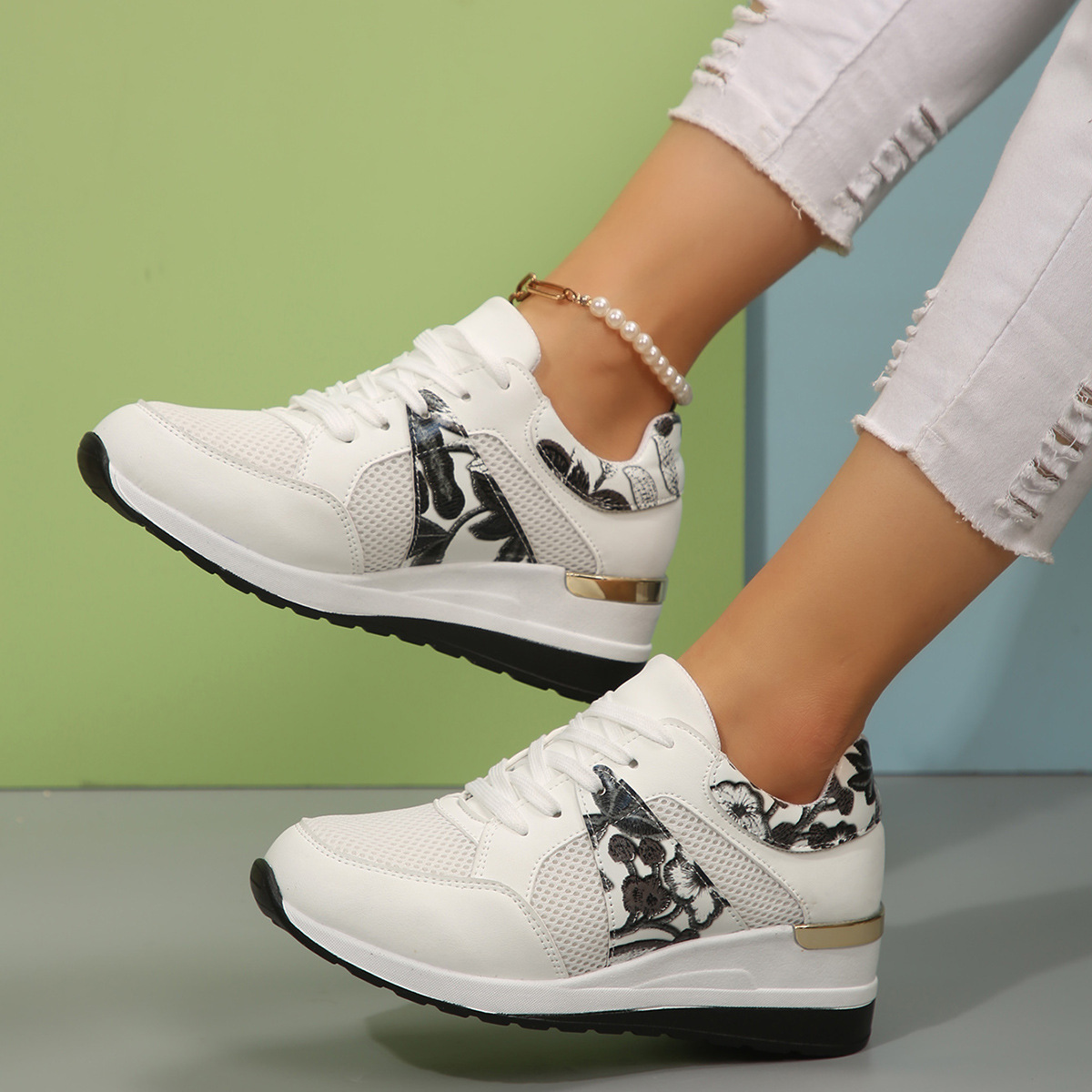 Floral Mesh Wedge Athletic