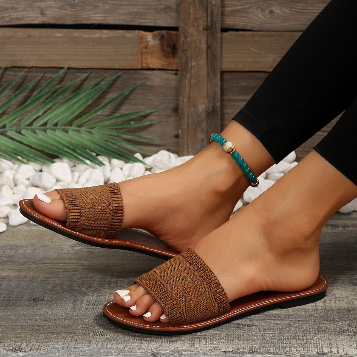 Knitted Open Toe Flat Sandals