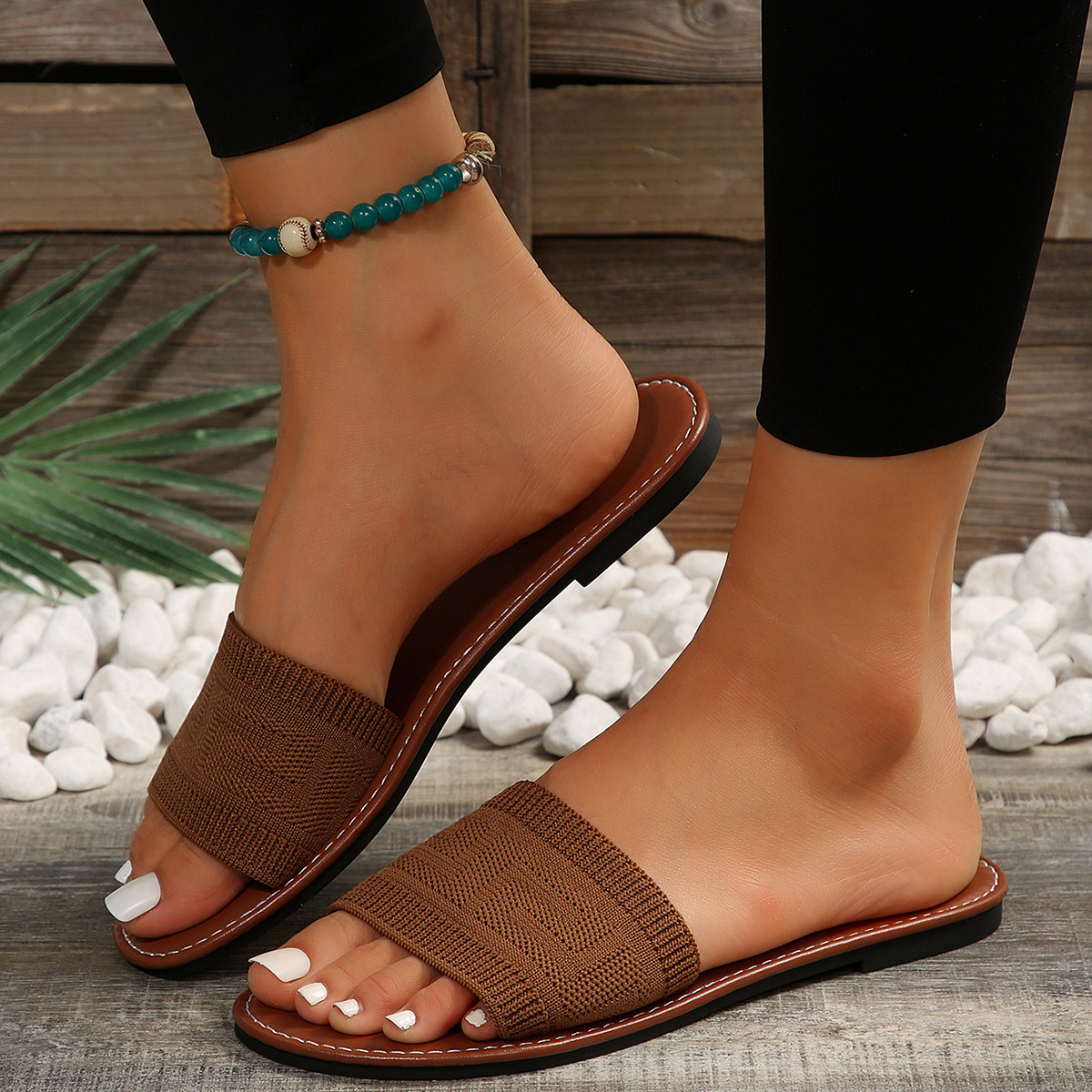 Knitted Open Toe Flat Sandals
