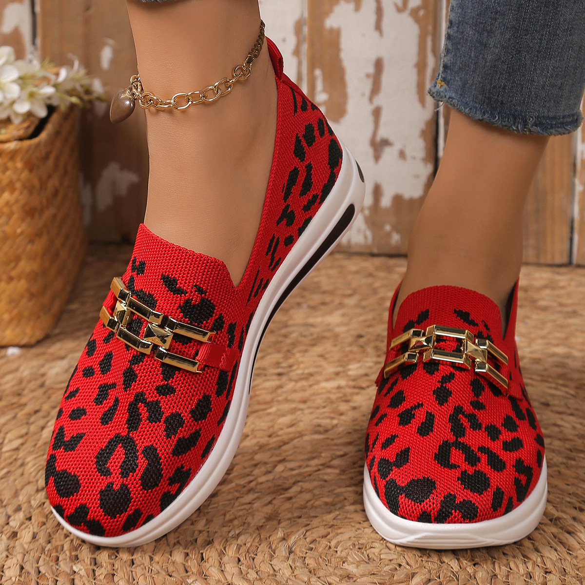 Leopard Mesh Slip-Ons
