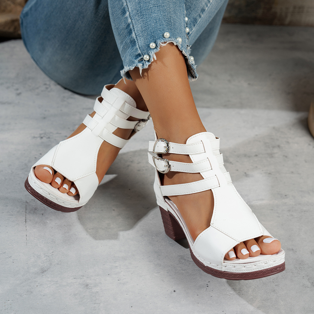 Peep Toe Block Heels Sandals