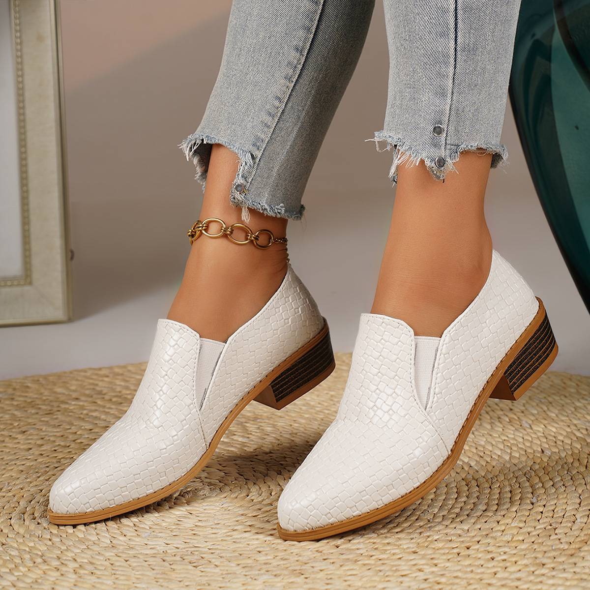 Point Toe Block Heels Loafers