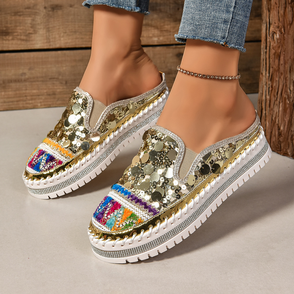 Sequin Round Toe Platform Loafers
