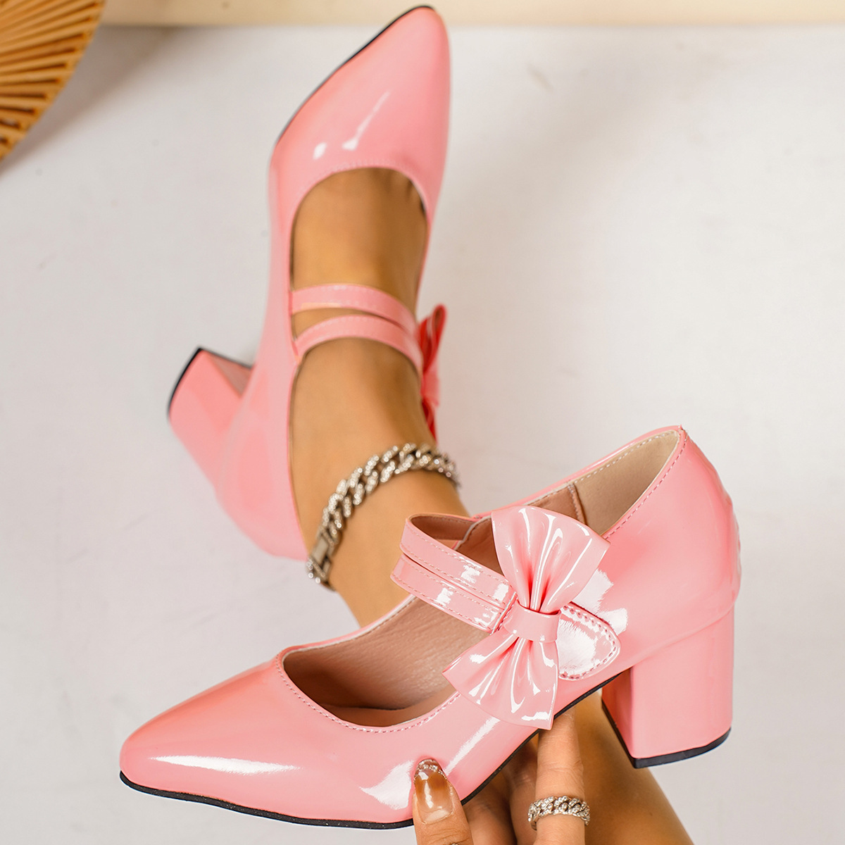 Point Toe Block Heels Pumps
