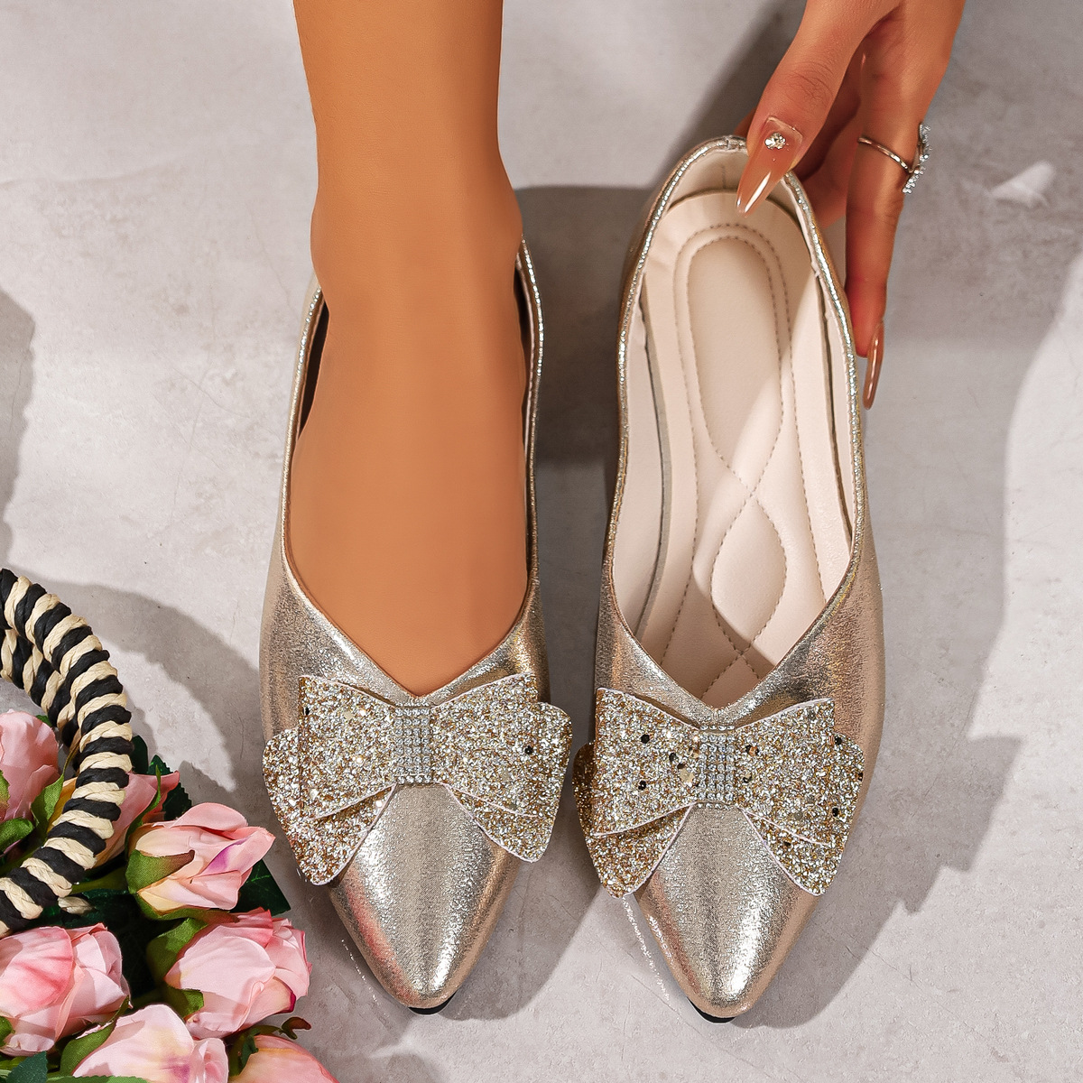 Bow Point Toe Slip-Ons