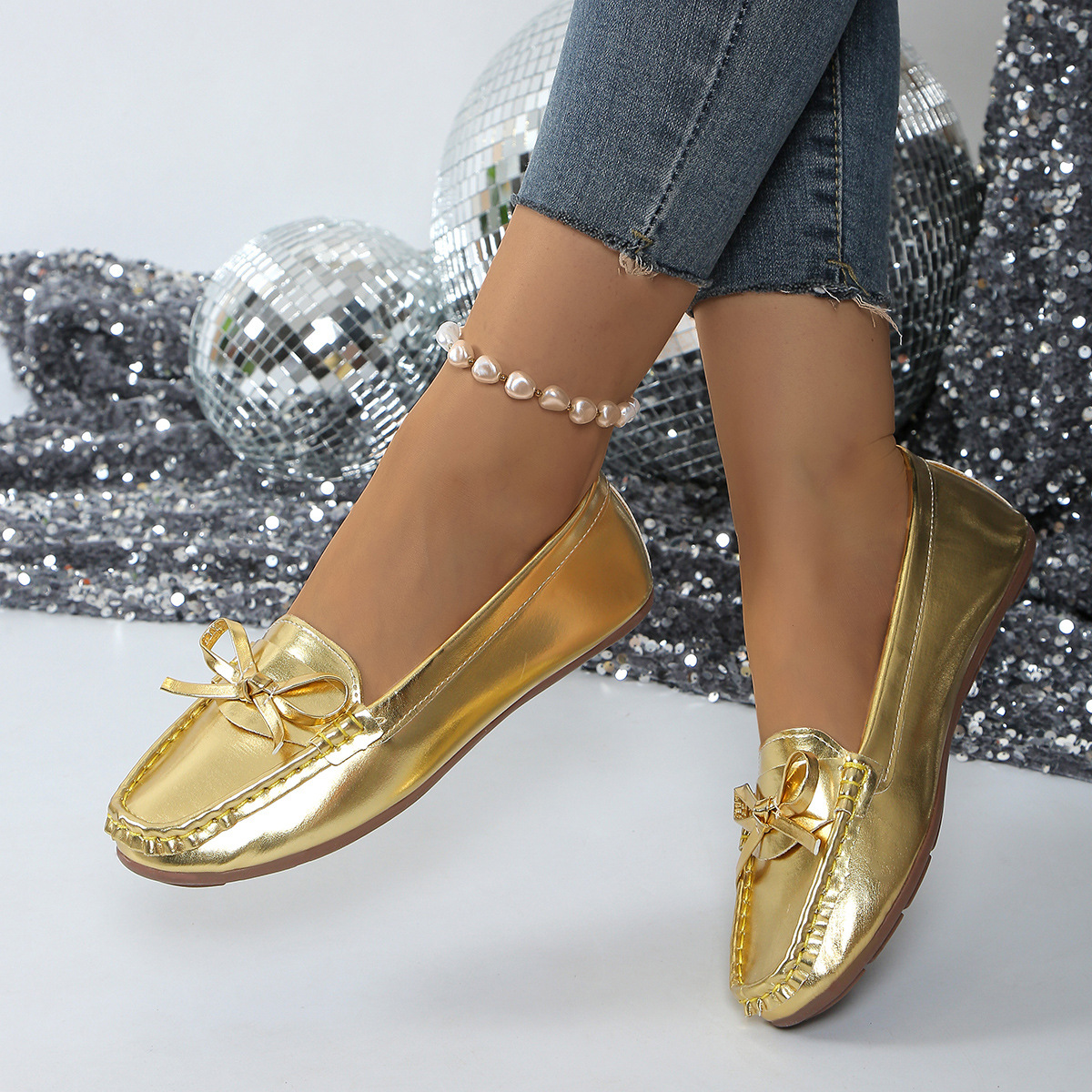 Bow Decor Round Toe Slip-Ons