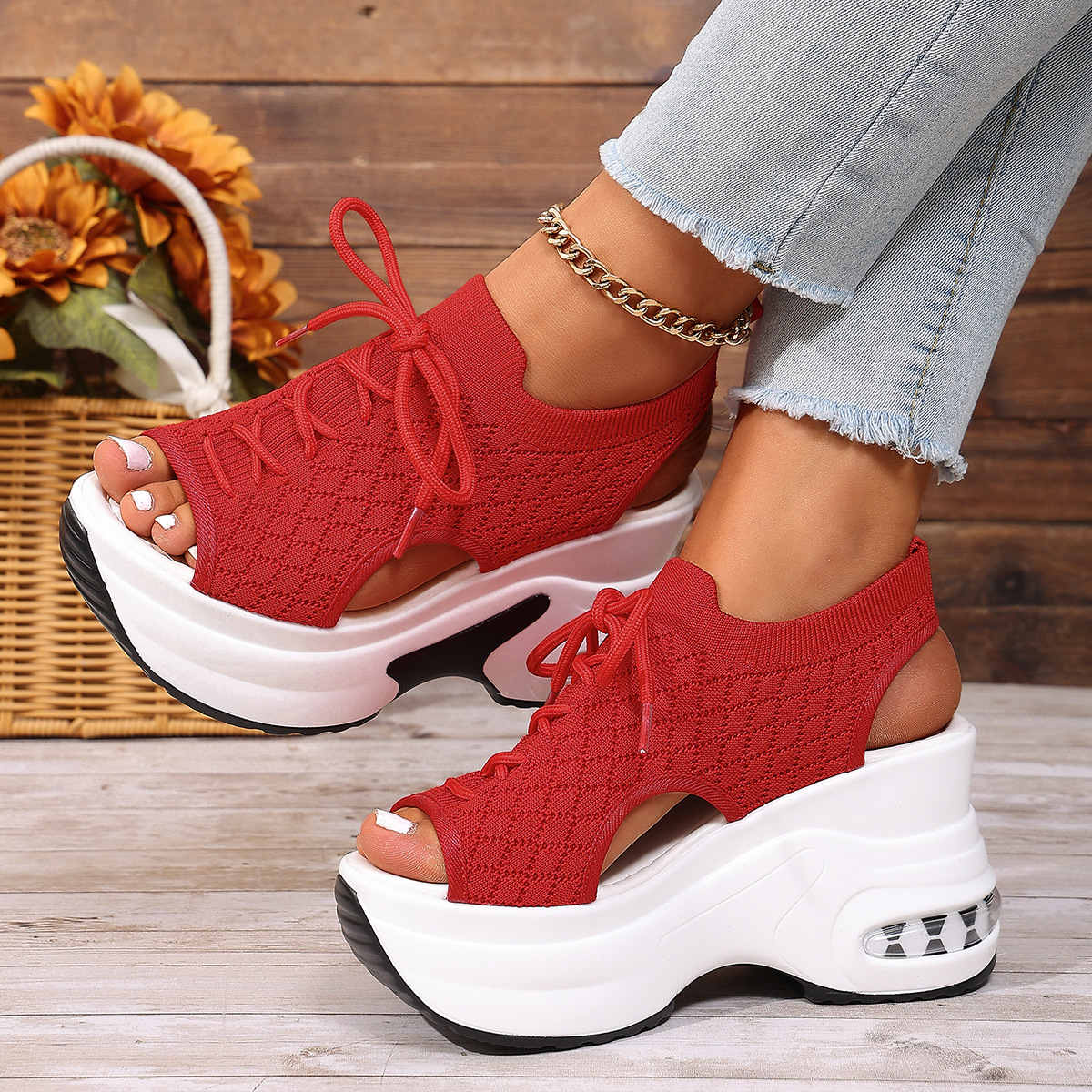 Peep Toe Wedge Sandals