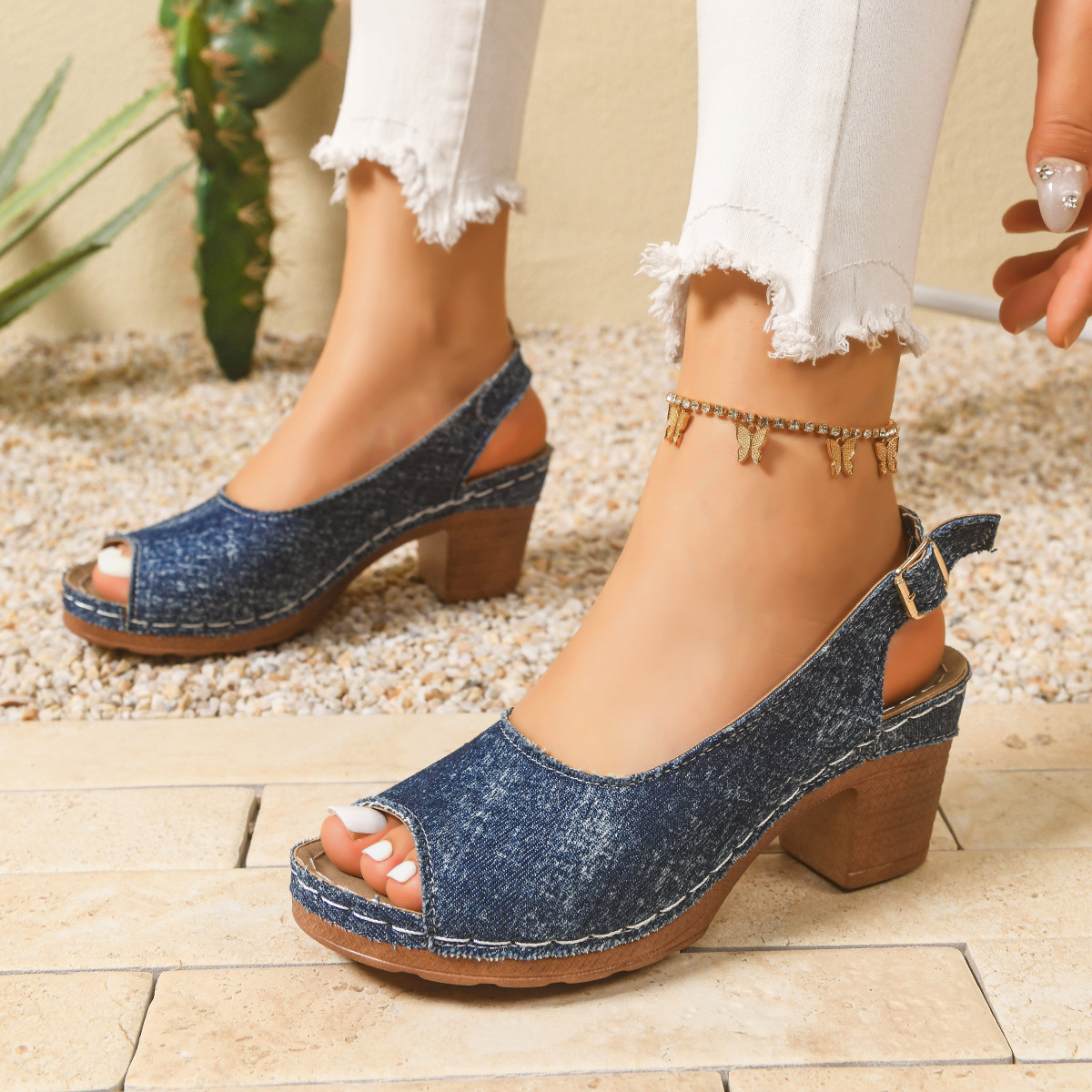 Peep Toe Block Heels Sandals