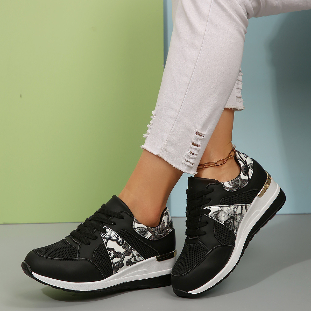 Floral Mesh Wedge Athletic