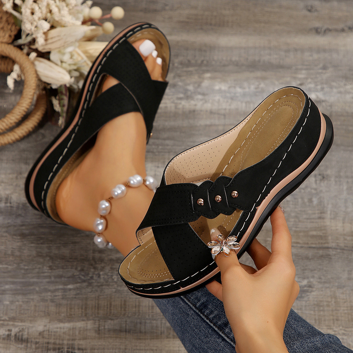 Crisscross Open Toe Wedge Sandals