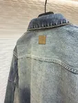 Dior letter embroidered color-blocked washed distressed denim shirt jacket