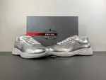 Prada America, silver-grey, white knee-length leather