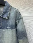 Dior letter embroidered color-blocked washed distressed denim shirt jacket